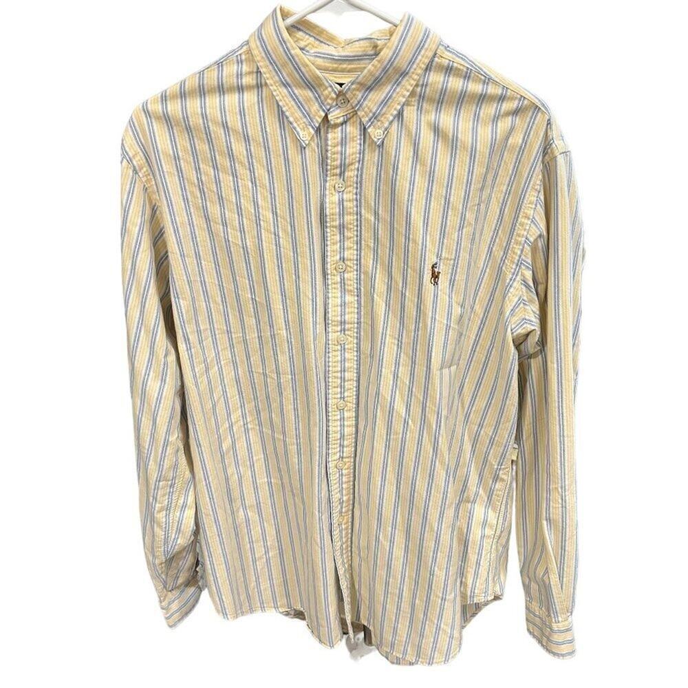 Ralph Lauren Men's Dress Shirt Size L Button Up Stripe Yellow / White #M1382